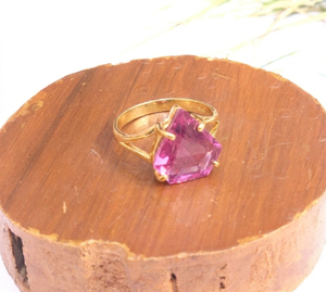 Pink Topaz Geometric <b>Statement</b> <b>Ring</b> Pure 925 Sterling Silver Rose & Yellow Gold Plated Handmade Women Jewelry for Christmas gift - Product Image 4