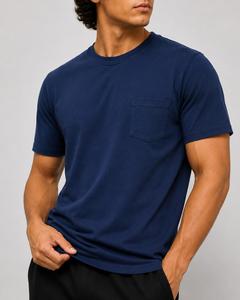 T-shirt décontracté pour homme, coupe classique, col rond, manches courtes, couleur unie, poche poitrine, tissu jersey polyester/coton, séchage rapide - Product Image 6