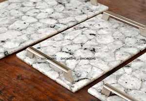 Plateau de service rectangulaire en marbre blanc écologique avec poignées décoratives pour les fêtes, idéal pour servir à la maison ou dans les hôtels - Product Image 6