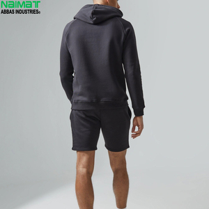 Conjunto de Sudadera con Capucha y Pantalones Cortos Negros para Hombre Naimat, de Algodón y Felpa, Color Sólido, Informal, para Otoño, Transpirable, Tejido - Product Image 3