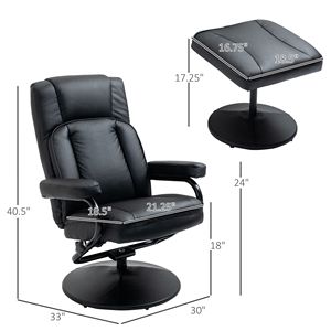 Poltrona Reclinabile Girevole Nera in Pelle PU con Poggiapiedi, USB e Funzione Massaggio per Soggiorno, Ufficio e Camera da Letto - Product Image 3
