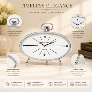 <b>Clock</b> Vintage Silver Oval Table <b>Clock</b> Quartz Analog Desktop Timepiece Decorative Mantel <b>Clock</b> for Home Office Living Room Decor - Product Image 5
