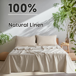 100% <b>Linen</b> Woven Modern Grade 4-Piece Bed Sheet <b>Set</b> Natural <b>Linen</b> Color 100TC Solid Pattern Eco-Friendly All-Season - Product Image 1