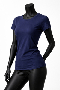 <b>Women's</b> <b>Navy</b> Blue Crew Neck T-Shirt Short Sleeve Slim Fit Jersey Cotton Casual Wear All Seasons - Product Image 2