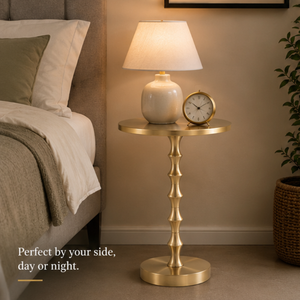 Modern <b>Gold</b> Metal Round <b>Side</b> <b>Table</b> with Sculpted Pedestal Base, Accent End <b>Table</b> for Living Room, Bedroom & Home, office Decor - Product Image 2