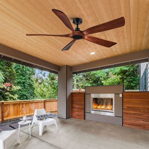 Ventilatore da soffitto a LED da 60 pollici in legno di noce marrone stile rustico con telecomando per soggiorno o patio - Product Image 2