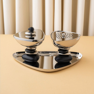 High Quality Metal <b>Silver</b> Incense <b>Burner</b> Set With Stacked Black Bases On A Tray, Perfect For Home Fragrance And Festive Gifting - Product Image 1