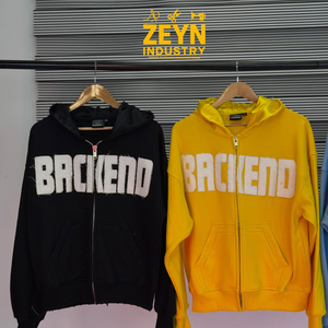 Sudadera con capucha vintage personalizada con cremallera, lavado ácido, bordado de lentejuelas e impresión digital - Product Image 3