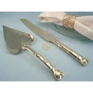 Ensemble de service pour gâteau de mariage, couteau à gâteau et spatule, pour réceptions, ensemble de découpe de gâteau, forme de cœur, plaqué or - Product Image 4