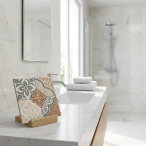 Carreaux en porcelaine 300x600 Super Blanc Brillant, Design Minimaliste Moderne Élégant, Antidérapants, Résistants aux Acides, pour Villa, Salle de Bain, Bureau - Product Image 4