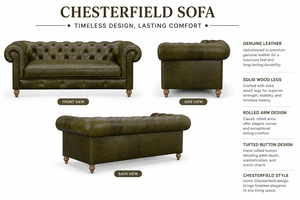 50% OFF Genuine Leather Chesterfield <b>Sofa</b> Premium Olive Green Rolled Arm Tufted Button <b>Sofa</b> <b>with</b> Solid Wood Legs - Product Image 3
