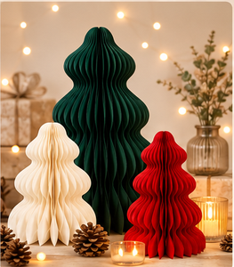Arbre de Noël et décoration en papier nid d'abeille rouge SHAHALAM pour les fournitures de fêtes, décorations de fenêtres/portes, fabriqué au Rajasthan - Product Image 6