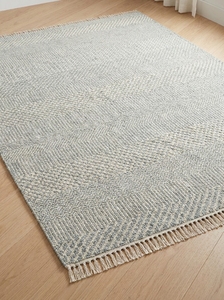 Scandinavian Geometric Wool Cotton Area <b>Rug</b> Rectangle Low Pile Flat Weave With Fringe For Living Room - Product Image 1