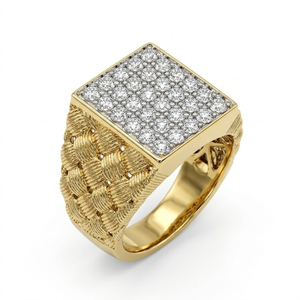 Bague épaisse pour homme en or jaune 18 carats avec diamants naturels, sertie en pavé rectangulaire, alliance de mariage, cadeau de fiançailles pour lui, bijoux fins - Product Image 1