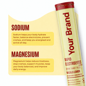 Comprimés effervescents électrolytiques quotidiens, hydratation, énergie, saveur citron masala, sans sucre, boisson de réhydratation, tube de 20 comprimés - Product Image 4