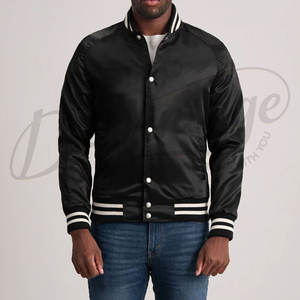 Chaqueta Varsity Negra de Satén para Hombre, Estilo Clásico Letterman, Chaqueta Bomber Casual con Botones a Presión y Ribete Acanalado - Product Image 5