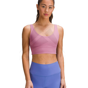 Sujetador deportivo acanalado sin costuras para mujer, cuello redondo, soporte medio, ropa deportiva para yoga, color rosa sólido, transpirable, licra, poliéster - Product Image 1