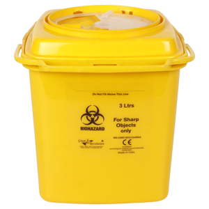 Green Revolution Yellow Square Medical Waste Bin 3Ltrs With Lid For Sharp Objects Biohazard <b>Label</b> Hospital Use - Product Image 3