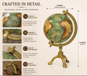Vintage Desk <b>Globe</b> with Antique Brass Finish <b>Rotating</b> Old World Tabletop Decor Gift - Product Image 2