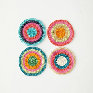 Premium Bohemian Minimalist Hand <b>Beaded</b> Glass <b>Coasters</b> Reusable for Dining Table Excellent Craftsmanship - Product Image 1
