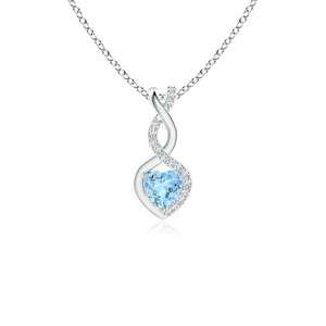 Collar con Colgante de Corazón Infinito en Oro de 14K, con Corte de Corazón, Aguamarina Natural como Piedra de Nacimiento, Colgante con Forma de Infinito y Detalle de Diamante - Product Image 1