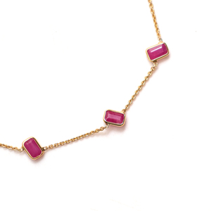 Natural Ruby Station <b>Bracelet</b> in Solid 18K Yellow Gold Bezel Set Gemstone Chain with Gold Bead Accents Luxury July Birthstone - Product Image 2
