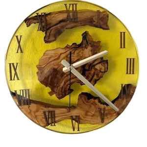 Minimalist Turquoise Epoxy Resin Wood Desk Clock Round Silent Tabletop Clock Live Edge Small Wall Watch for Office Decor - Product Image 2