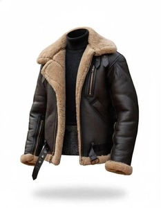 Veste en cuir véritable pour homme Champ King avec doublure en fausse fourrure coupe-vent style motard - Product Image 1