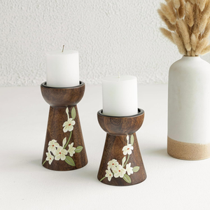 Juego de 2 Portavelas de Madera Pintados a Mano Bella, Portavelas Decorativos de Madera de Mango, Candelabros Rústicos para Mesa de Estilo Rústico - Product Image 5