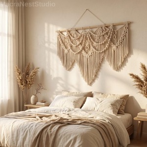 Décoration murale bohème en macramé la plus vendue, franges naturelles beiges, pièce d'art pour salon, emballage individuel - Product Image 2