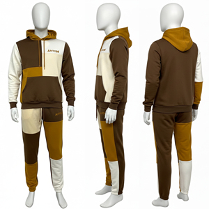 Ensemble de survêtement molletonné camouflage épais personnalisé pour homme – Hoodie zippé uni oversize et pantalon de survêtement ample à jambes larges – Style streetwear - Product Image 1