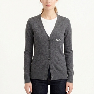 Custom Slim Fit Knitted V-Neck <b>Cardigan</b> <b>Sweater</b> Women Casual Style Front Logo University College Womens Clothing - Product Image 1