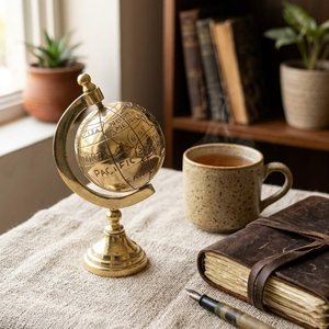Globe terrestre rotatif en laiton artisanal, carte du monde, 17 cm, vintage, décoration de bureau nautique, gravé, inspiré des voyages - Product Image 5