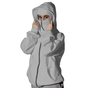 Sweat-shirt d'hiver pour homme, style ninja masqué, à double fermeture éclair, 100% coton, épais, brodé - Product Image 1