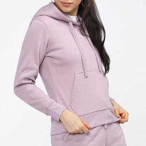 Sudadera con capucha lisa para mujer, de manga larga, novedades, informal, con bolsillos, transpirable, de algodón tejido, color rosa claro, para otoño - Product Image 6