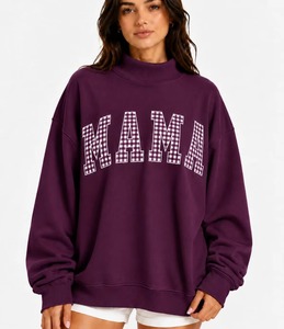 Womens Oversized <b>Mock</b> <b>Neck</b> Sweatshirt Fleece Pullover Gingham Check Accent Custom Textile Detail Cozy Casual Womens <b>Top</b> - Product Image 2