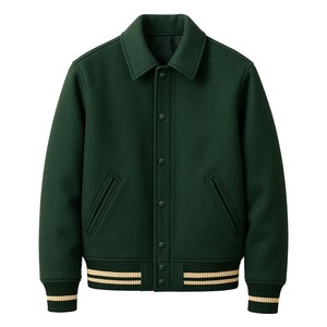 Varsity Jacket <b>Men</b>’s Wool Blend Bomber Jacket Button Up Ribbed Letterman Cuff Casual College Jacket Striped Trim Warm Outerwear - Product Image 1