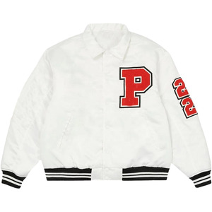 Chaqueta Varsity Personalizada San Antonio Plateada y Negra Satinada con Logotipo Bordado, Chaqueta Bomber para Hombre, Venta al Por Mayor, Ropa Deportiva OEM, Ropa Urbana - Product Image 5