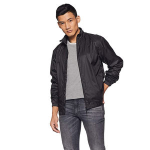 Men's Black Lightweight Bomber Jacket <b>Stand</b> Collar Zipper Closure Casual Windproof Polyester Autumn Wear - Product Image 1