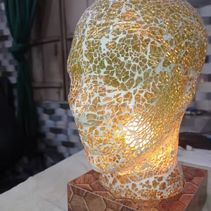 Visage homme crâne mosaïque lampe de table super qualité mosaïque lampe de table d'appoint lampe de table antique fabriquée en inde - Product Image 1