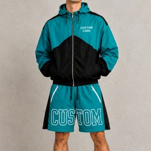Conjunto de Chaqueta Cortavientos y Pantalones Cortos Urbanos para Hombre, Diseño Color Block, Estampado de Letras Grandes, Ropa Casual de Moda - Product Image 2