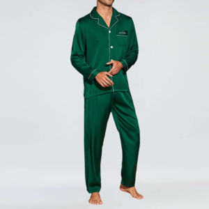Ensemble de pyjama pour homme en tissu éponge vert écologique, manches longues, couleur unie, style classique, vêtements de nuit d'automne, deux pièces avec poche - Product Image 4
