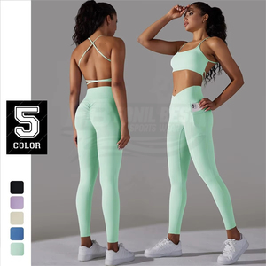 Ensemble 2 pièces personnalisé : Soutien-gorge de yoga dos nu et leggings évasés – Sans couture, respirant, écologique, taille élastique, haute qualité pour la gym - Product Image 6