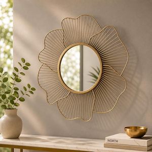 Miroir mural en métal doré fait main, grand miroir décoratif floral en forme de soleil, pour salon, chambre, couloir, décoration intérieure - Product Image 2