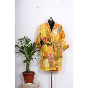 Robe longue kimono en soie Kantha, style bohème, faite à la main, imprimé multicolore, style jardin botanique, paradis d'été, robe unisexe, peignoir, tenue - Product Image 1