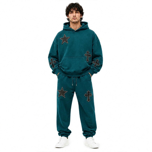 Men Heavy Cotton Tracksuit Full <b>Zip</b> <b>Hooded</b> Sweat Set OEM Service Private Label Factory Direct - Product Image 1