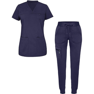 2026 Women Hospital <b>Scrub</b> Set Navy Blue V-Neck Top With Pockets And Jogger Pants Stretch <b>Uniform</b> For Medical Professionals - Product Image 1