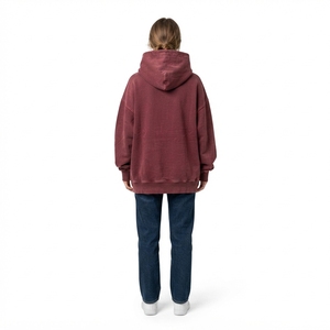 Sudadera con capucha extragrande de felpa para mujer, color burdeos lavado, con bolsillo canguro, estilo casual urbano - Product Image 2