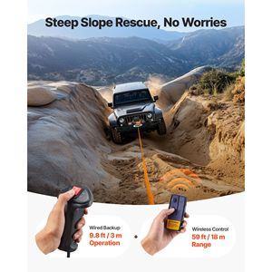 กว้านไฟฟ้า 12V DC รับน้ำหนักได้ 12000 ปอนด์ พร้อมเชือกสังเคราะห์ขนาด 0.36 x 75.5 ฟุต ควบคุมแบบไร้สายและแบบมีสายสำหรับรถบรรทุก - Product Image 1