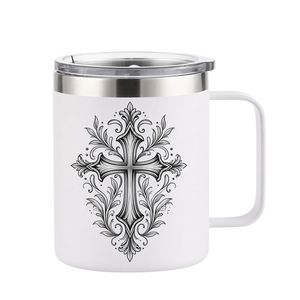 14 oz Stainless Steel Coffee <b>Mug</b> with Ornate Cross Design Vacuum Insulated Spill-Proof Lid Multiple Colors - Product Image 2